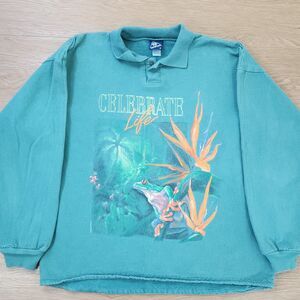 Vtg Wek the World Sweatshirt Adult Green Frog Forrest Eco Graphic Print Sweater